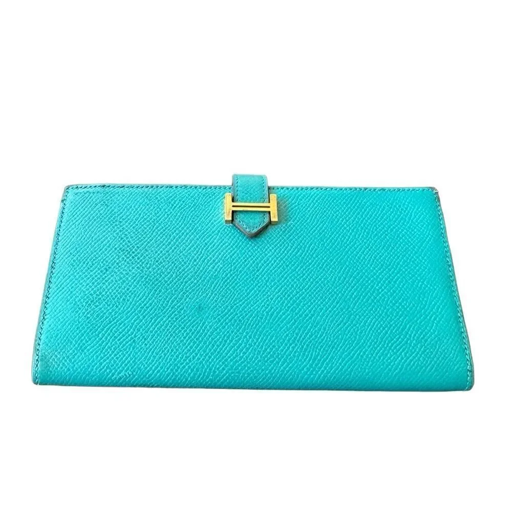Hermès turquoise Trifold Bearn Wallet